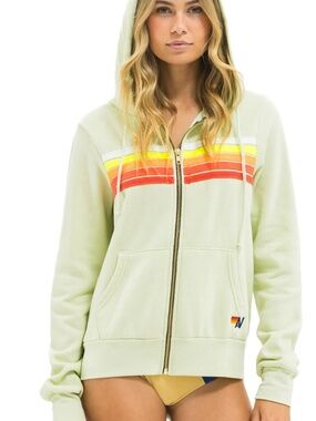 AVN 5 Stripe Zip Hoodie Lime
